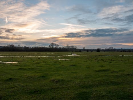 empty wet grass field low light sunset landscape dedham plain empty no people; essex; england; uk