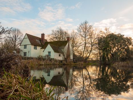 autumn willy lotts cottage no people empty water reflection old historic place constable; suffolk; england; uk