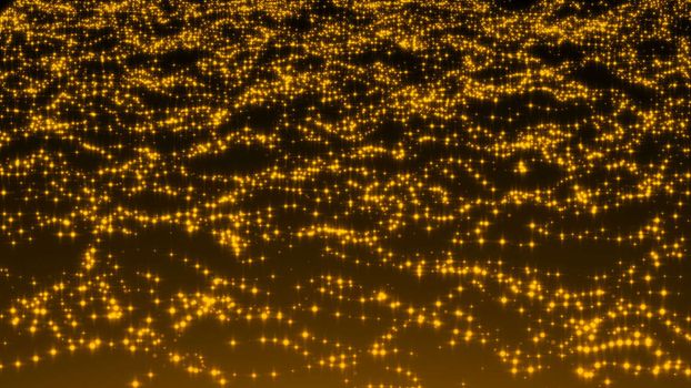 Luxurious gold sparkling particles wave background. 3d rendering