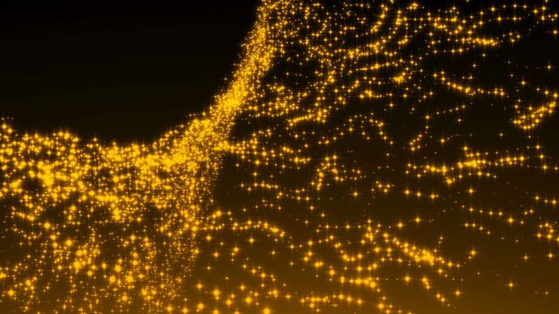 Luxurious gold sparkling particles wave background. 3d rendering