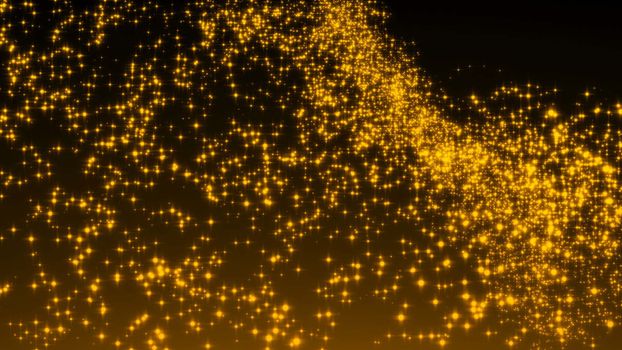 Luxurious gold sparkling particles wave background. 3d rendering