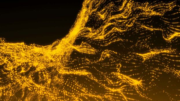 Luxurious gold sparkling particles wave background. 3d rendering