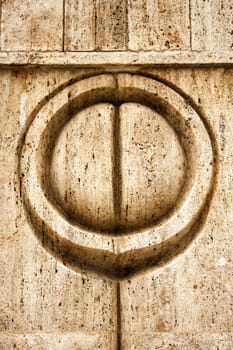 The Symbol of the Kiss on The Kiss Gate carved in limestone in Targu-Jiu by Constantin Brancusi in modernist style