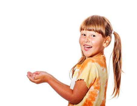 Happy laughing six years girl portrait isolated