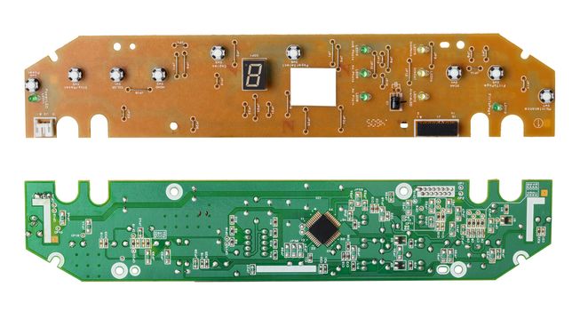 electronic microcircuit close-up on white isolated background