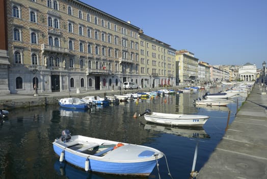 Some boats in Ponterosso canal in Trieste Italy