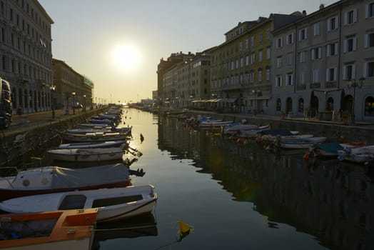 Some boats in Ponterosso canal in Trieste Italy