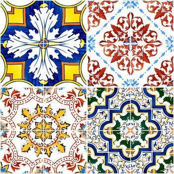 Colorful vintage ceramic tiles wall decoration.