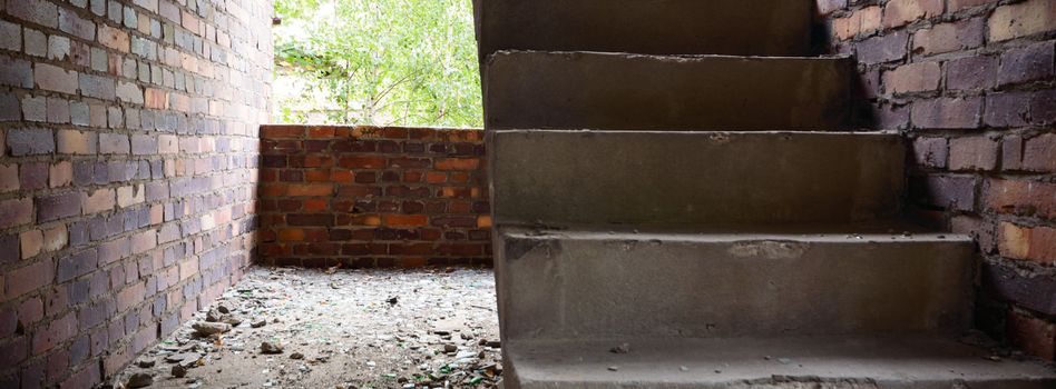 wide angle view of an old wall abandoned factory building