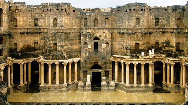 View to scene of Bosra amphitheater at Syria