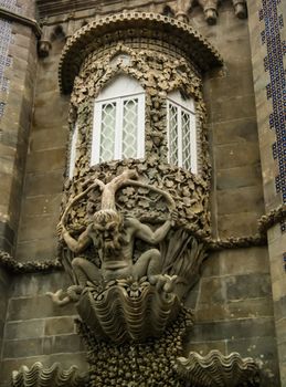 The depiction of a mythological triton in Pena palace in Sintra, Portugal