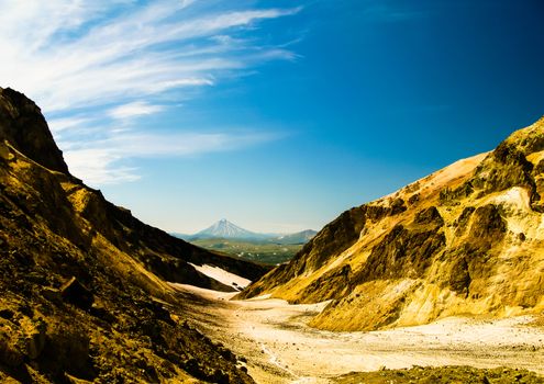 View to Viluchinsky volcano from the caldera of Mutnovsky, Kamchatka peninsula, Russia