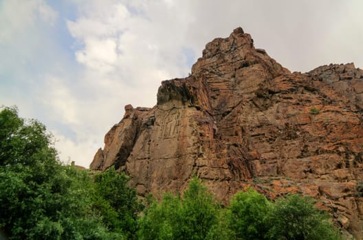 Buddha image on the rock over Kar Gah river, Karakorum, Gilgit-Baltistan, Pakistan