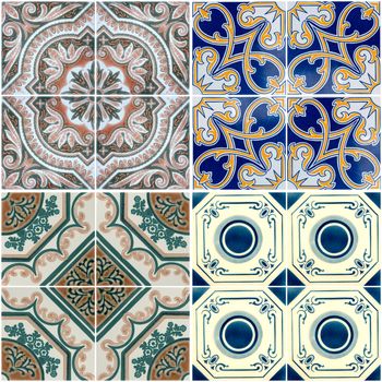 Colorful vintage ceramic tiles wall decoration.