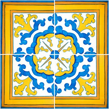 Closeup detail of old Portuguese glazed tiles.