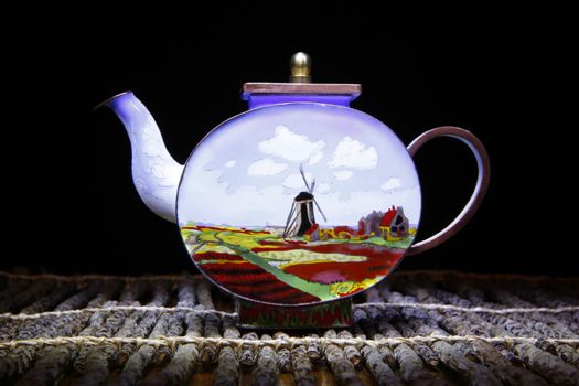 porcelain teapot studio quality black background