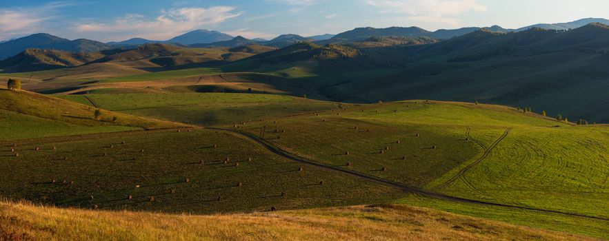 Beauty summer evening in the mountains in Altay, panoramic picture