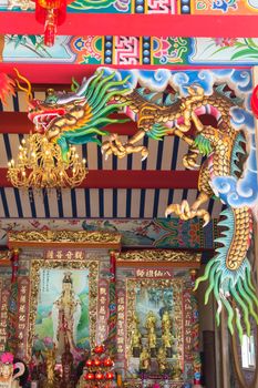 Bangkok / Thailand - October 3, 2017: Dragon statue in Chinese style of general temple roof in Thailand.