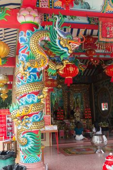 Bangkok / Thailand - October 3, 2017: Dragon statue in Chinese style of general temple roof in Thailand.