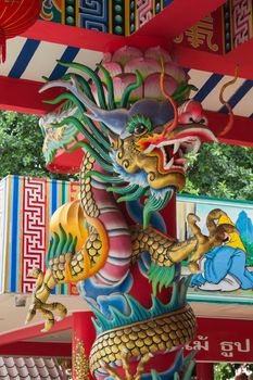 Bangkok / Thailand - October 3, 2017: Dragon statue in Chinese style of general temple roof in Thailand.