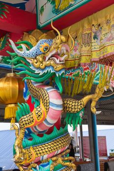 Bangkok / Thailand - October 3, 2017: Dragon statue in Chinese style of general temple roof in Thailand.