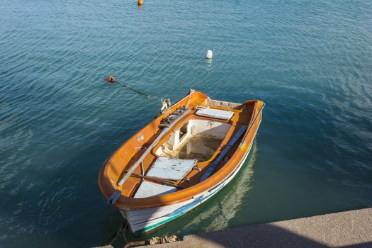Old fishing boat at port of Sitia, eastern Crete, Greece.