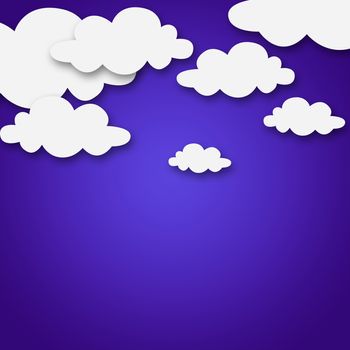 Set of various white clouds on purple background