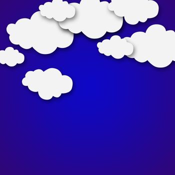 Set of various white clouds on blue background