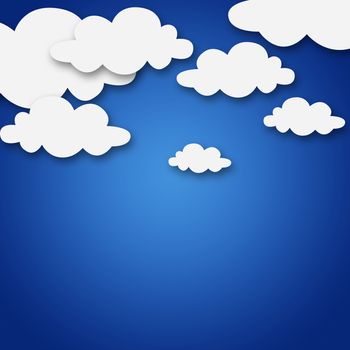 Set of various white clouds on blue background