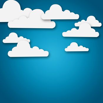 Set of various white clouds on blue background