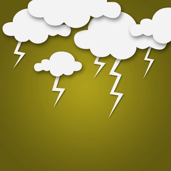 Set of various white clouds on yellow background