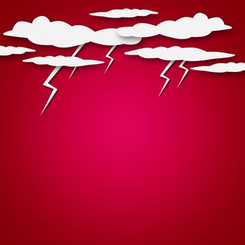 Set of various white clouds on red background