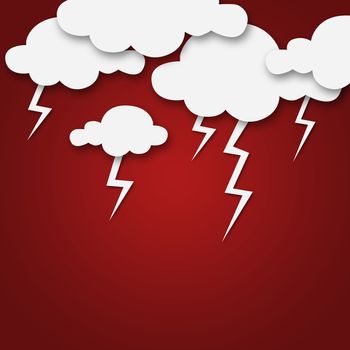 Set of various white clouds on red background