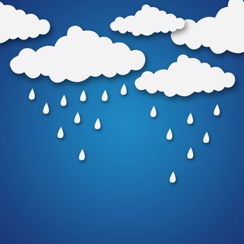 Set of various white clouds on blue background