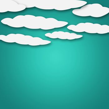 Set of various white clouds on blue background