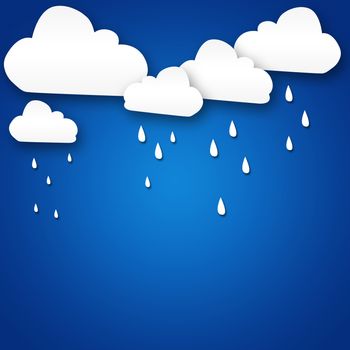 Set of various white clouds on blue background