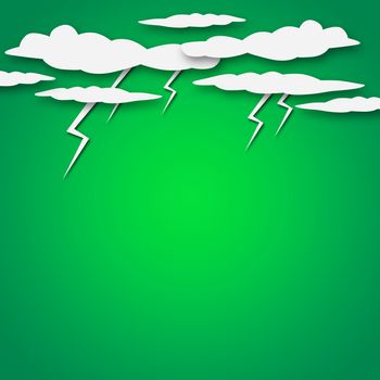 Set of various white clouds on green background