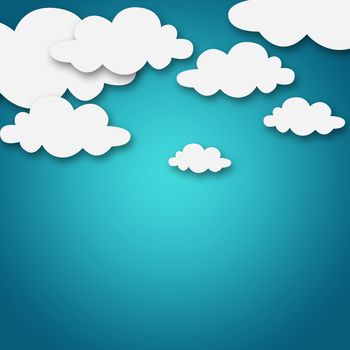 Set of various white clouds on blue background