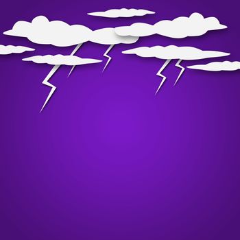 Set of various white clouds on purple background