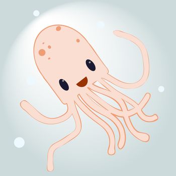 Funny cute cartoon octopus. Vector illustration. Sea animal