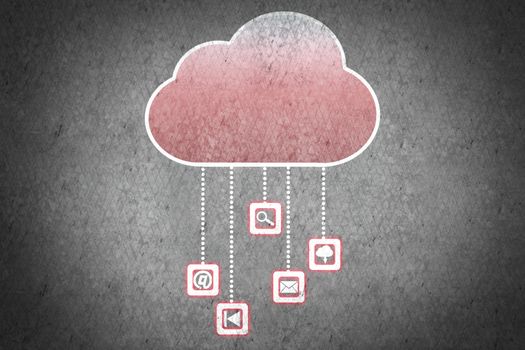 Colorful cloud with business icons on cement wall 
