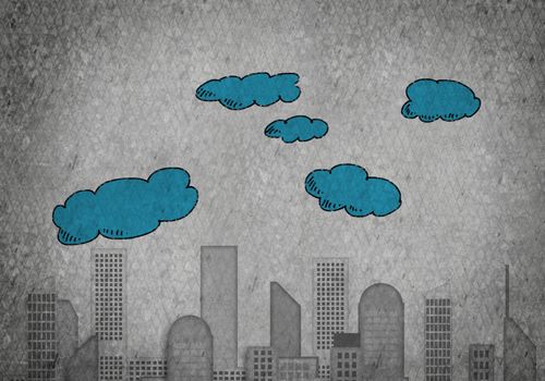 Conceptual vector image with buildings and skyscrapes 