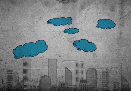 Conceptual vector image with buildings and skyscrapes 