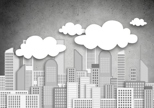 Conceptual vector image with buildings and skyscrapes 
