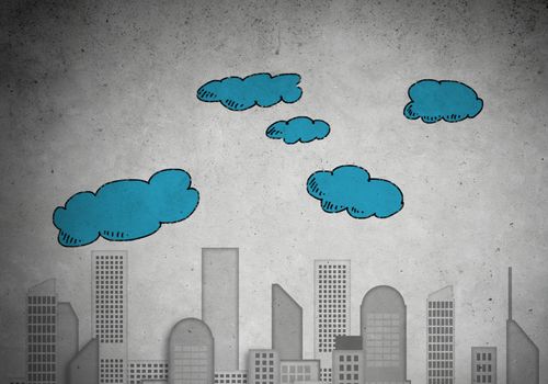 Conceptual vector image with buildings and skyscrapes 