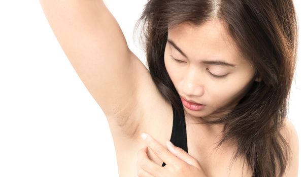 Women problem black armpit on white background for skin care and beauty concept