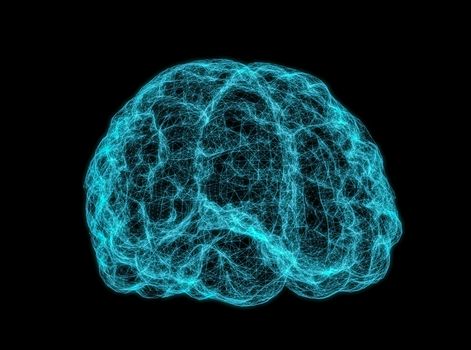 X-ray image of human brain on dark background. 3D Illustration