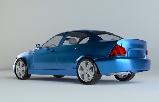 A CG render of a generic luxury blue sedan. 3d illustration