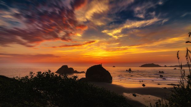 Color image of a beautiful sunset overlooking the Pacific Ocean in Northern California.