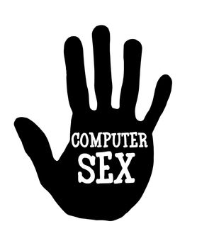 Man handprint isolated on white background showing stop computer sex